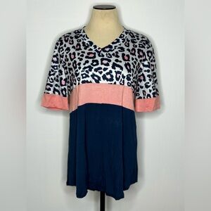 Leopard Print Color Block Women's Top